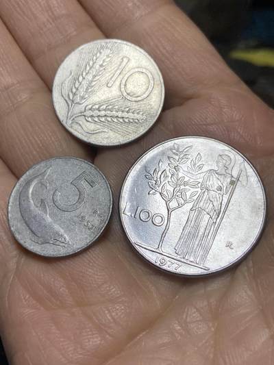 2025年第一百一十四场(总第一百四十场）外国好品散币(免佣金) - 意大利🇮🇹3枚：1956年10里拉，1952年5里拉，1977年100里拉