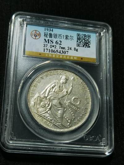 天下钱庄专场欢迎参拍 - 公博评级MS62秘鲁1索尔银币