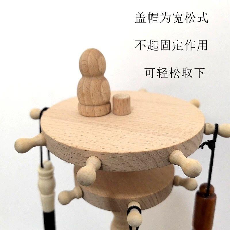 听雨轩（4）木竹专场 实木双层可旋转圆盘笔架 35cm左右