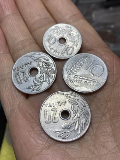 2025年第一百一十四场(总第一百四十场）外国好品散币(免佣金) - 4枚：希腊🇬🇷1954年10分，1959年1971年20分，意大利🇮🇹1953年10里拉