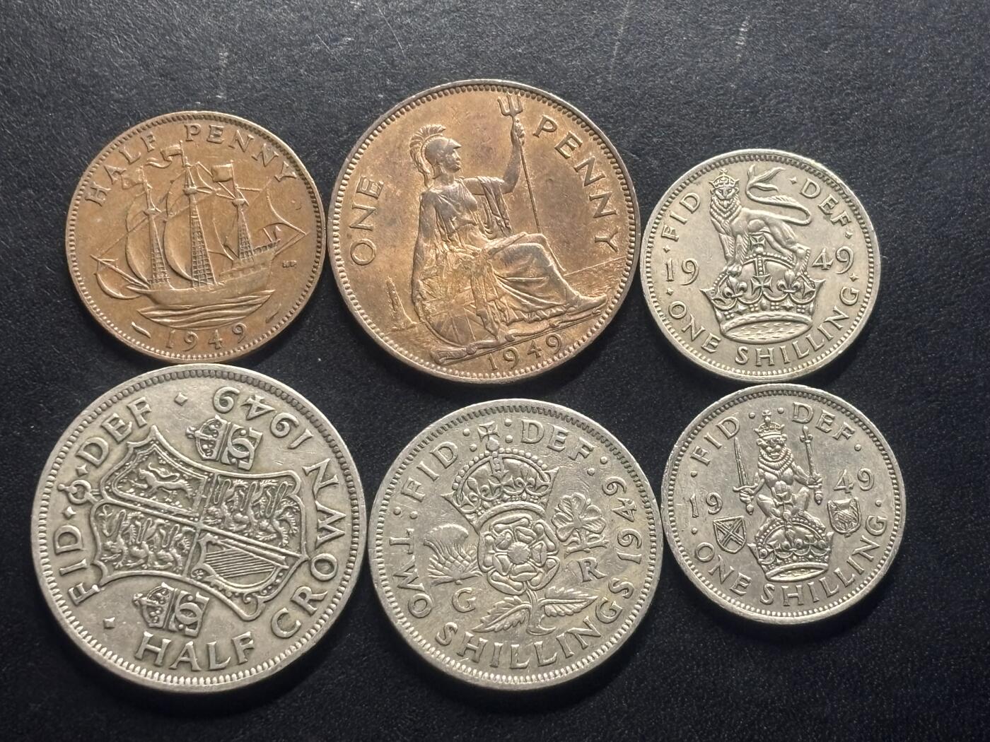 邮泉阁限时拍卖第三十二场 英国硬币专场（硬币在国外。请付邮费6元。） 英国乔治六世国王1949年6枚