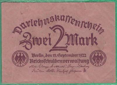 德国1922年2马克 P-62 有水印 实物图 八五品 - 德国1922年2马克 P-62 有水印 实物图 八五品