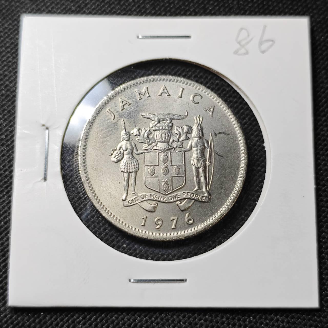 KK钱币收藏小铺  纪念币专场  2月预留时间 周末发货  1976牙买加20分纪念币 好品