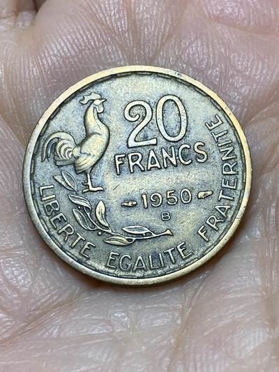 2025年第一百一十四场(总第一百四十场）外国好品散币(免佣金) - 法兰西第四共和国1950年20法郎(B标，博蒙莱罗热造，4羽版)