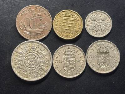 邮泉阁限时拍卖第三十二场 英国硬币专场（硬币在国外。请付邮费6元。） - 英国伊丽莎白二世女王1954年6枚