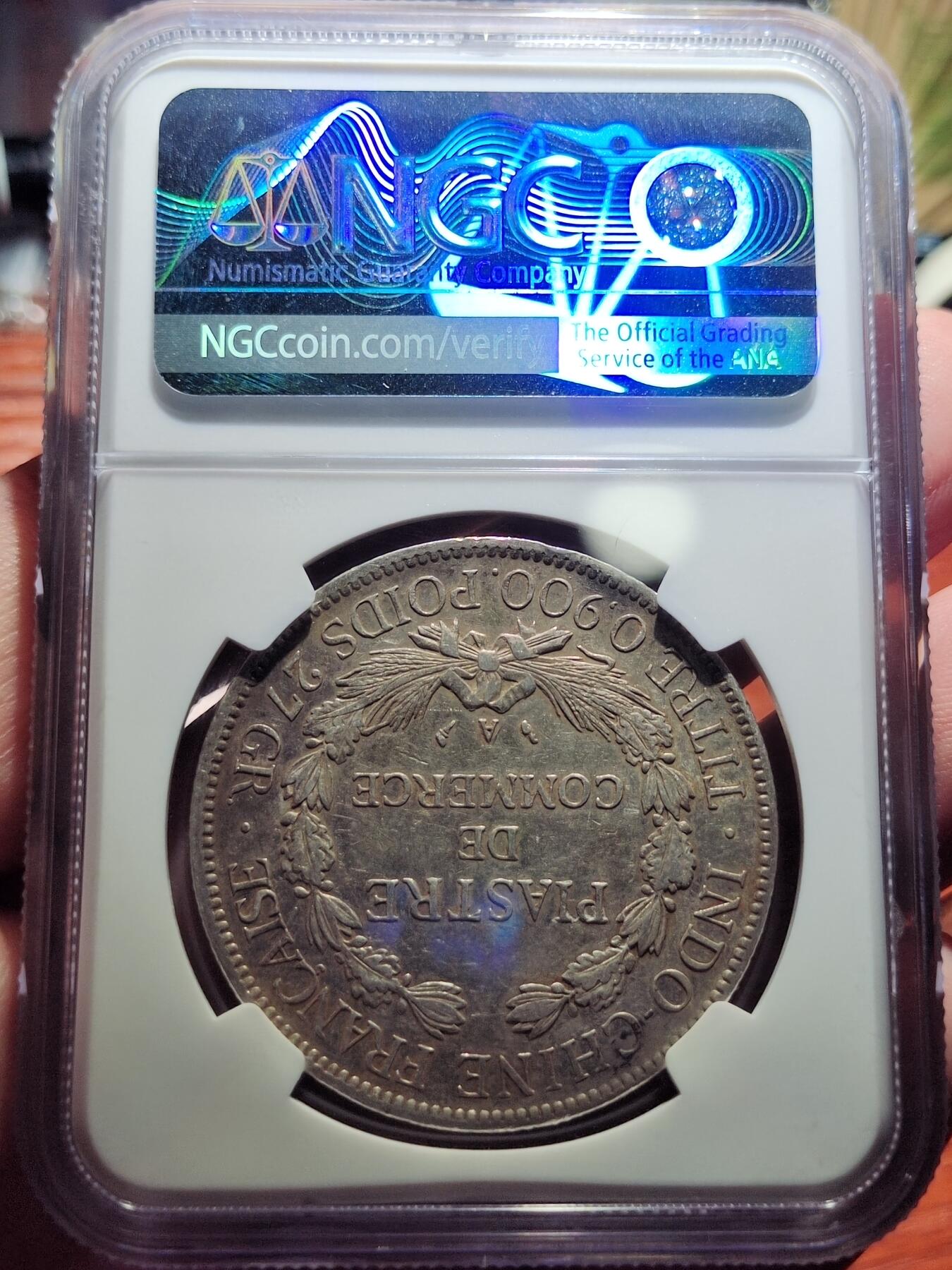 中外钱币第五场 NGC-AU50分法属印度1903年坐洋