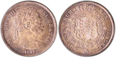 万国钱币拍卖第053期【万国秋季大拍上●周五周六两场连拍】 - PCGS MS63 1817年英国乔治三世牛头半克朗 英式天鹅绒浓厚酱彩