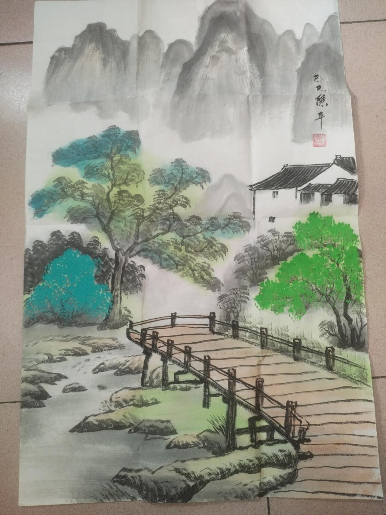 名家字画 陈平老师作品 山水。纯手工绘制。70*35。