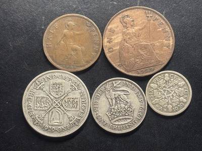 邮泉阁限时拍卖第三十二场 英国硬币专场（硬币在国外。请付邮费6元。） - 英国乔治五世国王1929年3银2铜