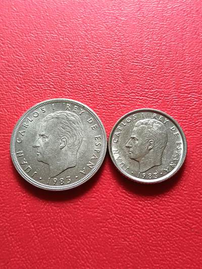 【云涧收藏】第七十三场 西班牙1983年5、10比塞塔2枚，UNC