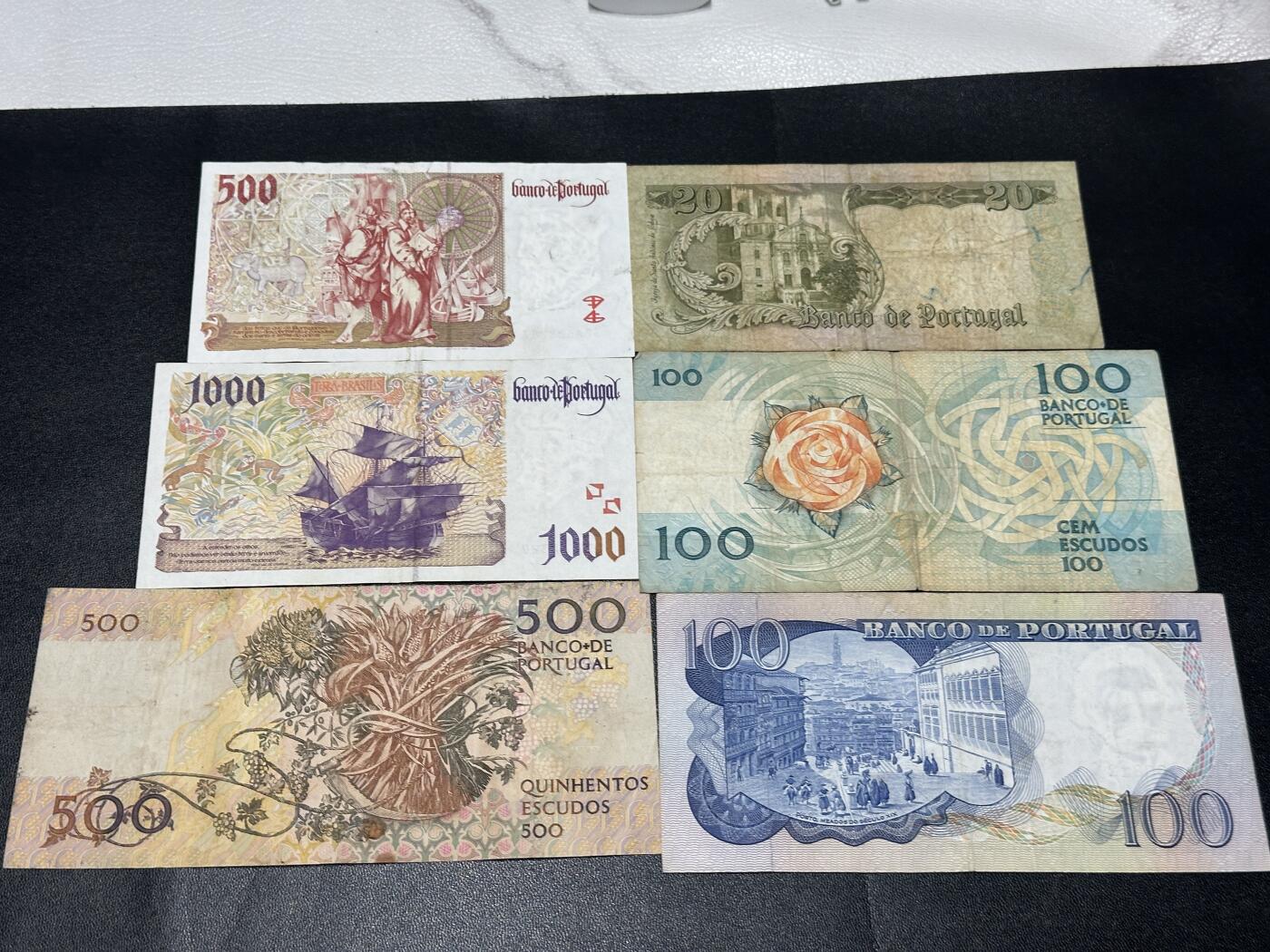《外钞收藏家》第五百七十七期（精品场）（本平台长期征集拍品、欢迎藏友们联系合作） 葡萄牙20-1000 几个版本 六张一起 非全新 品相如图