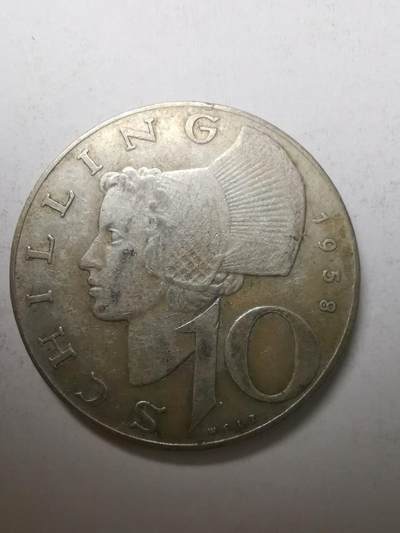 巨藏钱币限时古今中外散币场第一场10月22日20点30分结拍 - 奥地利1958年10克朗银币7.5克26.8mm