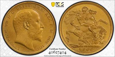 万国钱币拍卖第053期【万国秋季大拍上●周五周六两场连拍】 - PCGS PR63 1902年英国爱德华七世1索维林金币 精制MATTE磨砂工艺 发行量仅15000枚 7.99g 917金