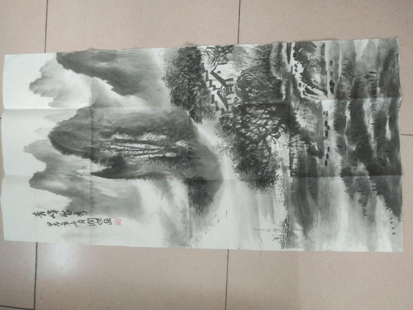 名家字画 何润杰老师作品 山水 青峰聚秀。100*50cm。纯手工绘制。