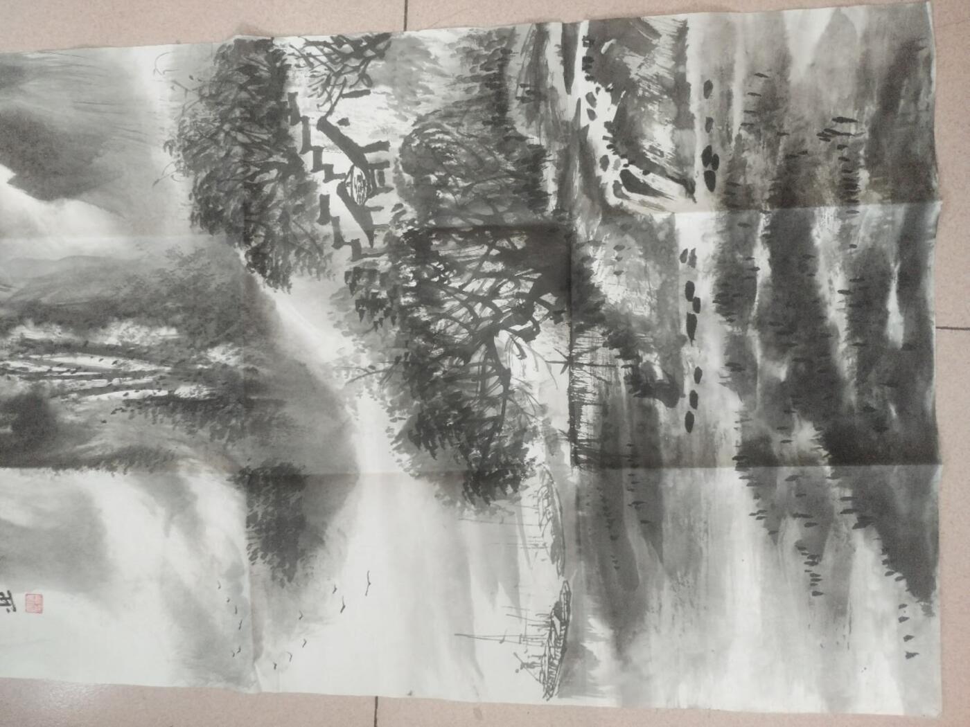 名家字画 何润杰老师作品 山水 青峰聚秀。100*50cm。纯手工绘制。