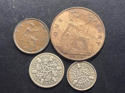 邮泉阁限时拍卖第三十二场 英国硬币专场（硬币在国外。请付邮费6元。） - 英国乔治五世国王1936年2银2铜