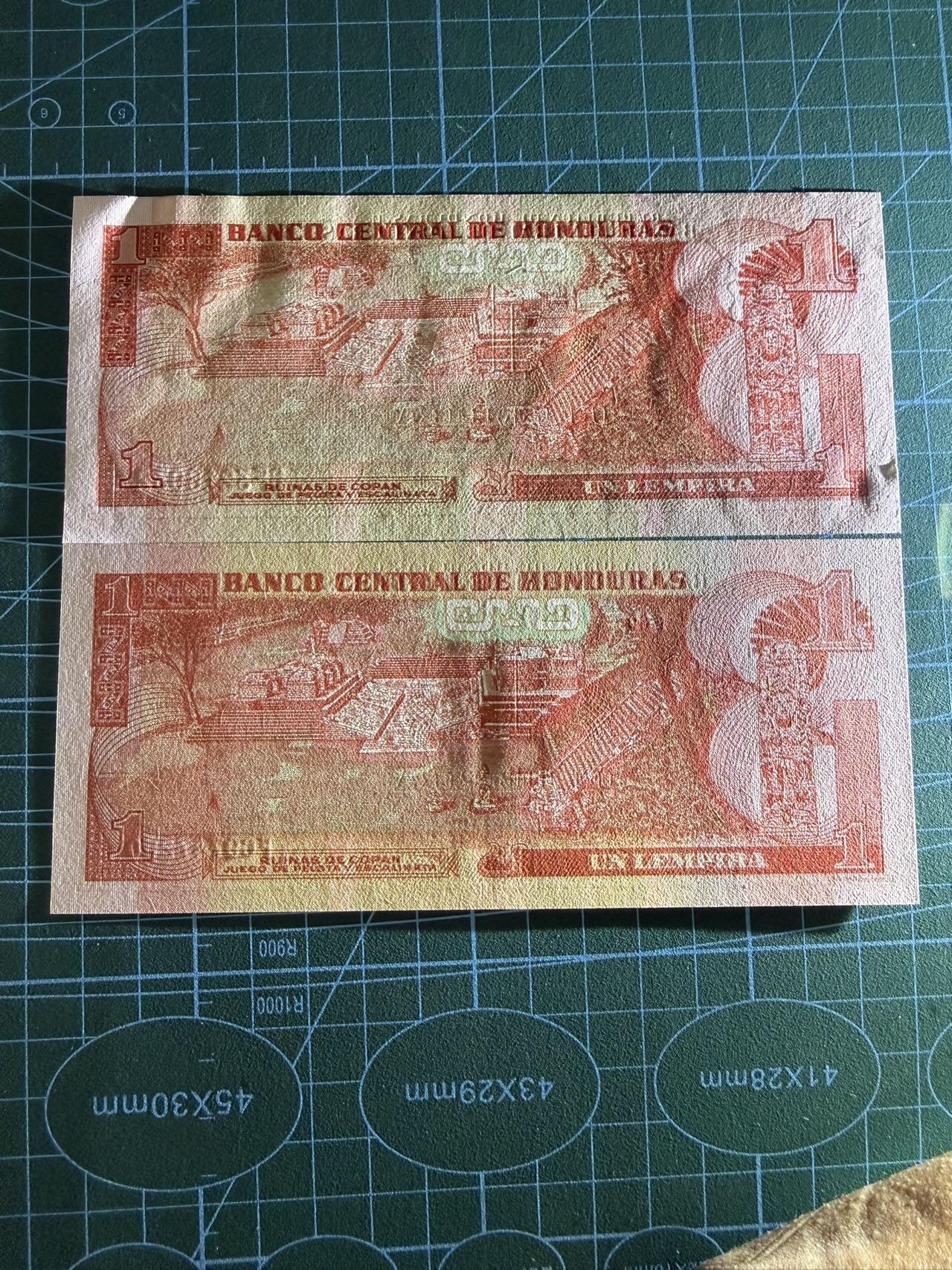 【炜奕收藏】，第四十八期，多套港澳日本纸币 1980年&2014年洪都拉斯1皮伦拉，UNC/UNC-品相，邮封拆出品相，包含一张无47