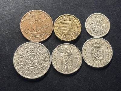 邮泉阁限时拍卖第三十二场 英国硬币专场（硬币在国外。请付邮费6元。） - 英国伊丽莎白二世女王1960年6枚