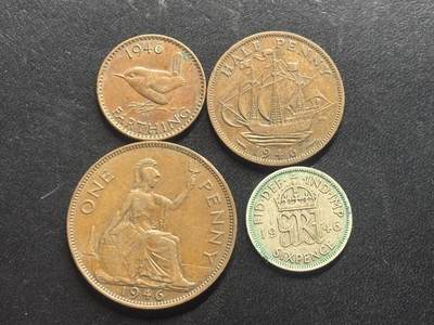 邮泉阁限时拍卖第三十二场 英国硬币专场（硬币在国外。请付邮费6元。） - 英国乔治六世国王1946年1银3铜