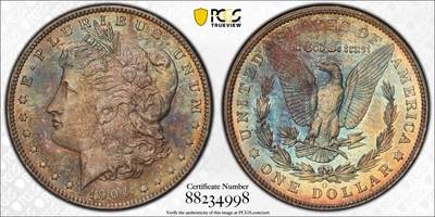 万国钱币拍卖第053期（万国秋季大拍●下） - PCGS MS64 1904年O版美国摩根一美元大银 原味深五彩