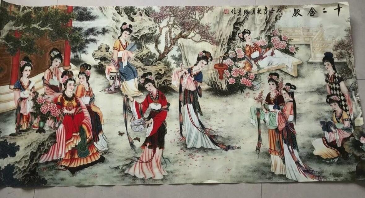 秋萤阁第27期 (10月22日周三晚上22点截拍，欢迎竞拍)  金陵十二钗仕女图 70*138CM 装饰画 十分精美