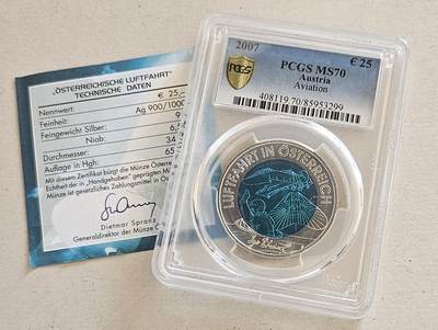 【币将精彩】世界钱币拍卖（2025-11-12） - PCGS奥地利2007年航空航天银铌双金属币带证书