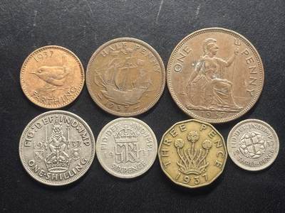 邮泉阁限时拍卖第三十二场 英国硬币专场（硬币在国外。请付邮费6元。） - 英国乔治六世国王1937年3银4铜