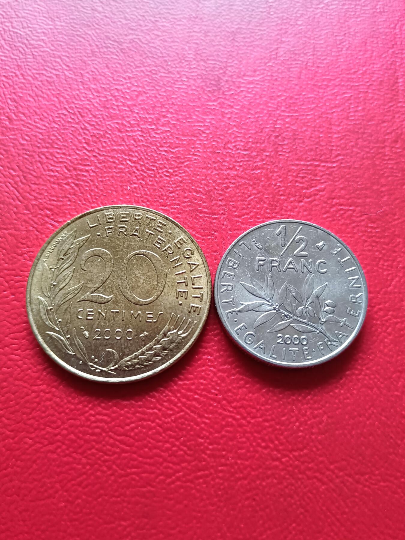 【云涧收藏】第七十三场 法国2000年20生丁、1/2法朗2枚
