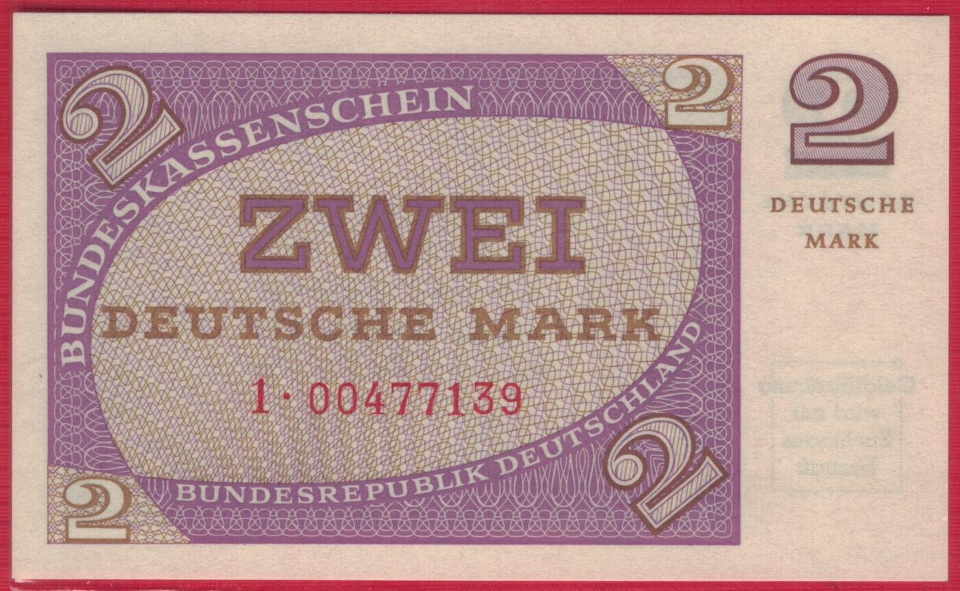 德国1967年2马克 未发行(西德为三战做准备而印制) P-29 实物图 UNC