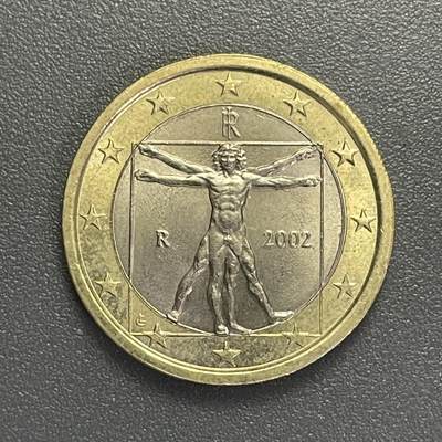 回流1022 - 意大利2002年1欧元双色币 达.芬奇的《维特鲁威人》