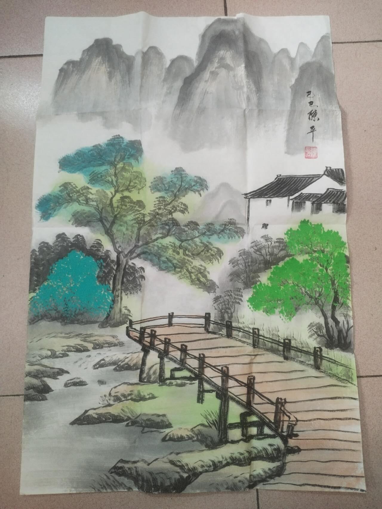 名家字画 陈平老师作品 山水。纯手工绘制。70*35。