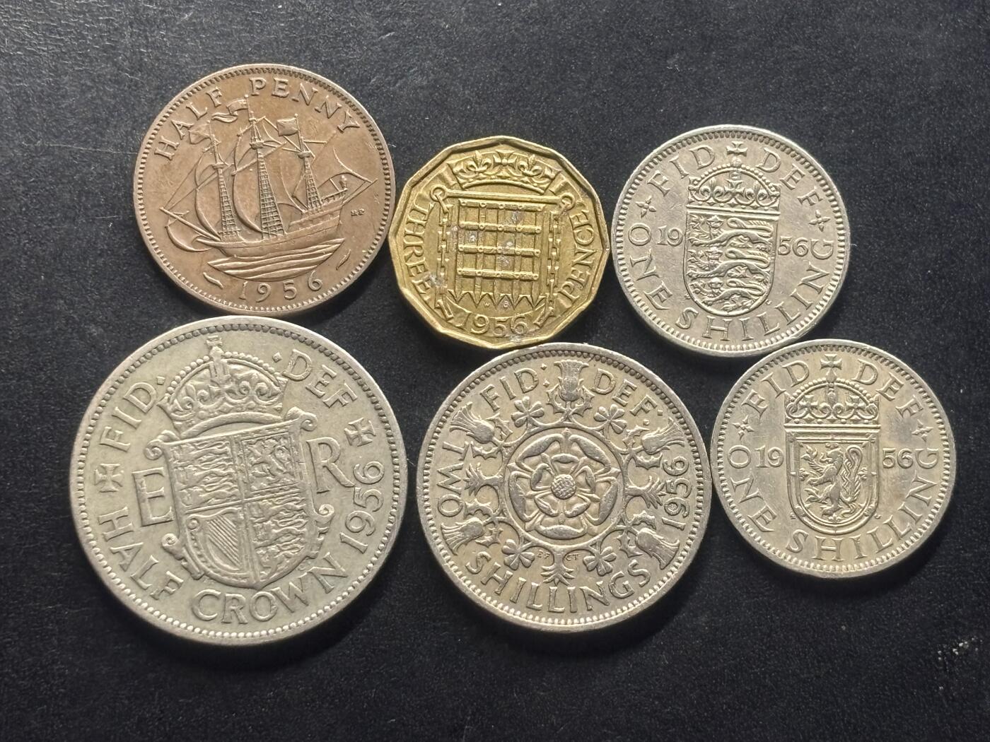 邮泉阁限时拍卖第三十二场 英国硬币专场（硬币在国外。请付邮费6元。） 英国伊丽莎白二世女王1956年6枚