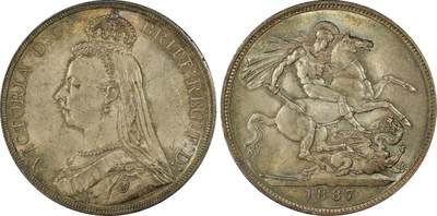 万国钱币拍卖第053期【万国秋季大拍下●周五周六两场连拍】 - PCGS MS63 1887年英国维多利亚女皇高冠马剑克朗 英系乌云酱彩包浆 油画顶级质感