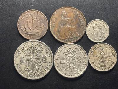 邮泉阁限时拍卖第三十二场 英国硬币专场（硬币在国外。请付邮费6元。） - 英国乔治六世国王1947年6枚