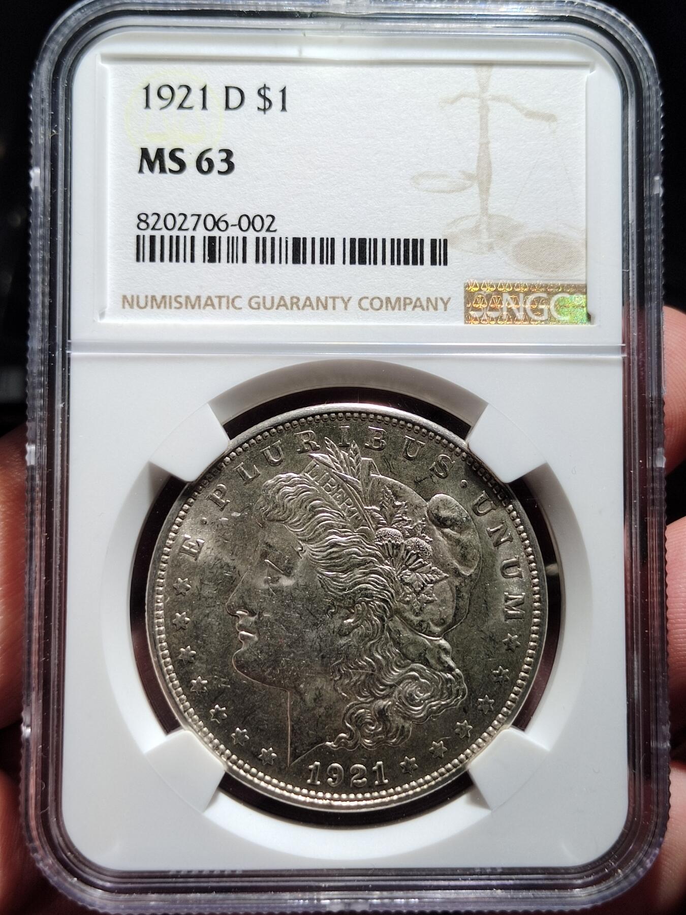 中外钱币第五场 NGC-MS63美国1921年摩根银币D版