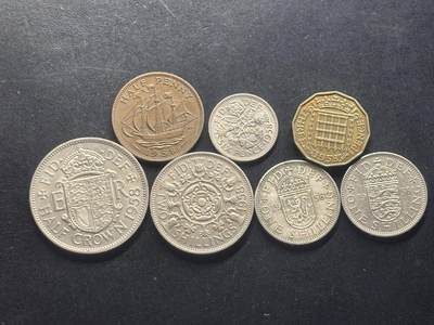 邮泉阁限时拍卖第三十二场 英国硬币专场（硬币在国外。请付邮费6元。） - 英国伊丽莎白二世女王1958年7枚