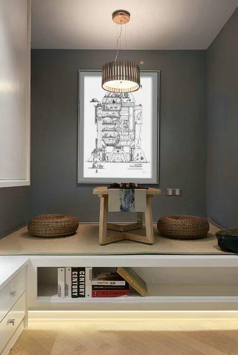 零元拍：歪歪亲笔签名星球大战系列作品装饰画《R2D2大厦》黑白版，作品尺寸：0.6X0.9M，超厚300g泛太克艺术纸，爱普生原装墨水艺术微喷，限量200张，每张均有艺术家亲笔签名及手写编号，不含装裱