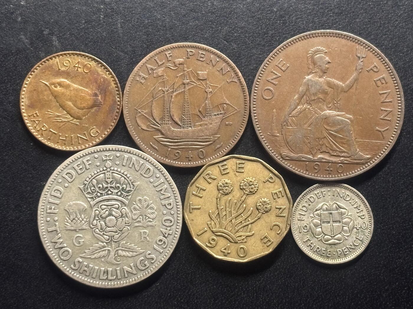邮泉阁限时拍卖第三十二场 英国硬币专场（硬币在国外。请付邮费6元。） 英国乔治六世国王1940年2银4铜