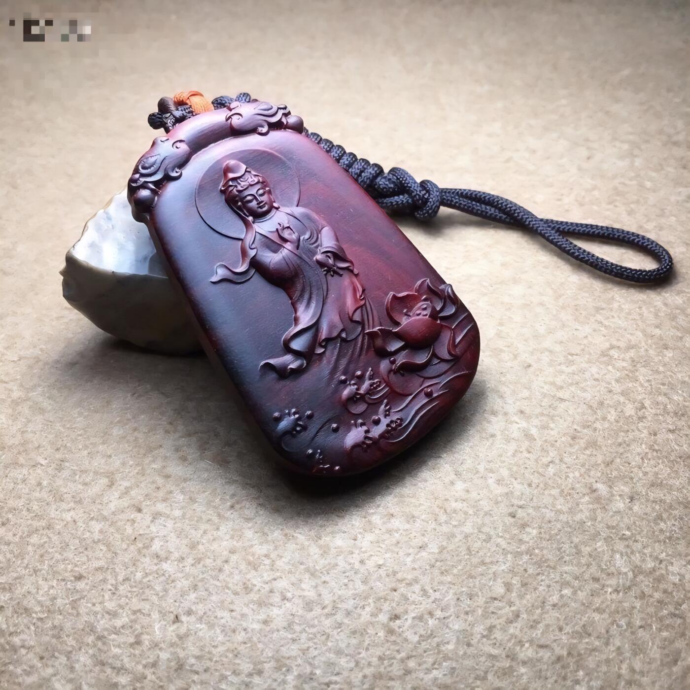 听雨轩（四）古玩杂相 紫檀木 木雕 观音菩萨吊坠
