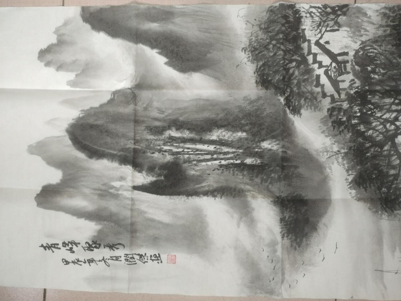 名家字画 何润杰老师作品 山水 青峰聚秀。100*50cm。纯手工绘制。