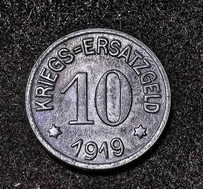 北京马甸外国币专卖第145期，外国币专场，陆续上拍，欢迎关注 1919年德国帝国克雷菲尔德（Krefeld）城市10芬尼紧急状态币