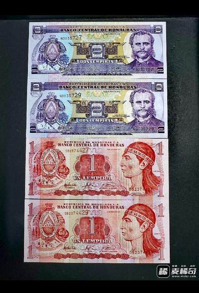 全新洪都拉斯2003年1、2伦皮拉超级靓品纸币4枚一组 - 全新洪都拉斯2003年1、2伦皮拉超级靓品纸币4枚一组