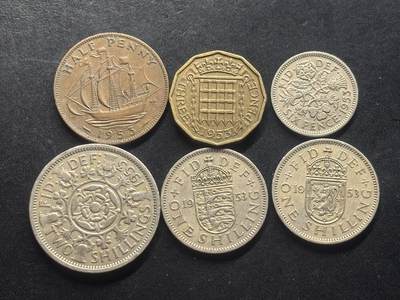 邮泉阁限时拍卖第三十二场 英国硬币专场（硬币在国外。请付邮费6元。） - 英国伊丽莎白二世女王1953年6枚