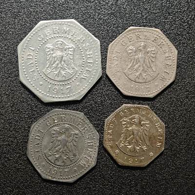 【德藏】世界币章拍卖第150期（拍品征集中~欢迎藏友联系） - 4枚一组 德国德紧时期铁币 铁币保存不易