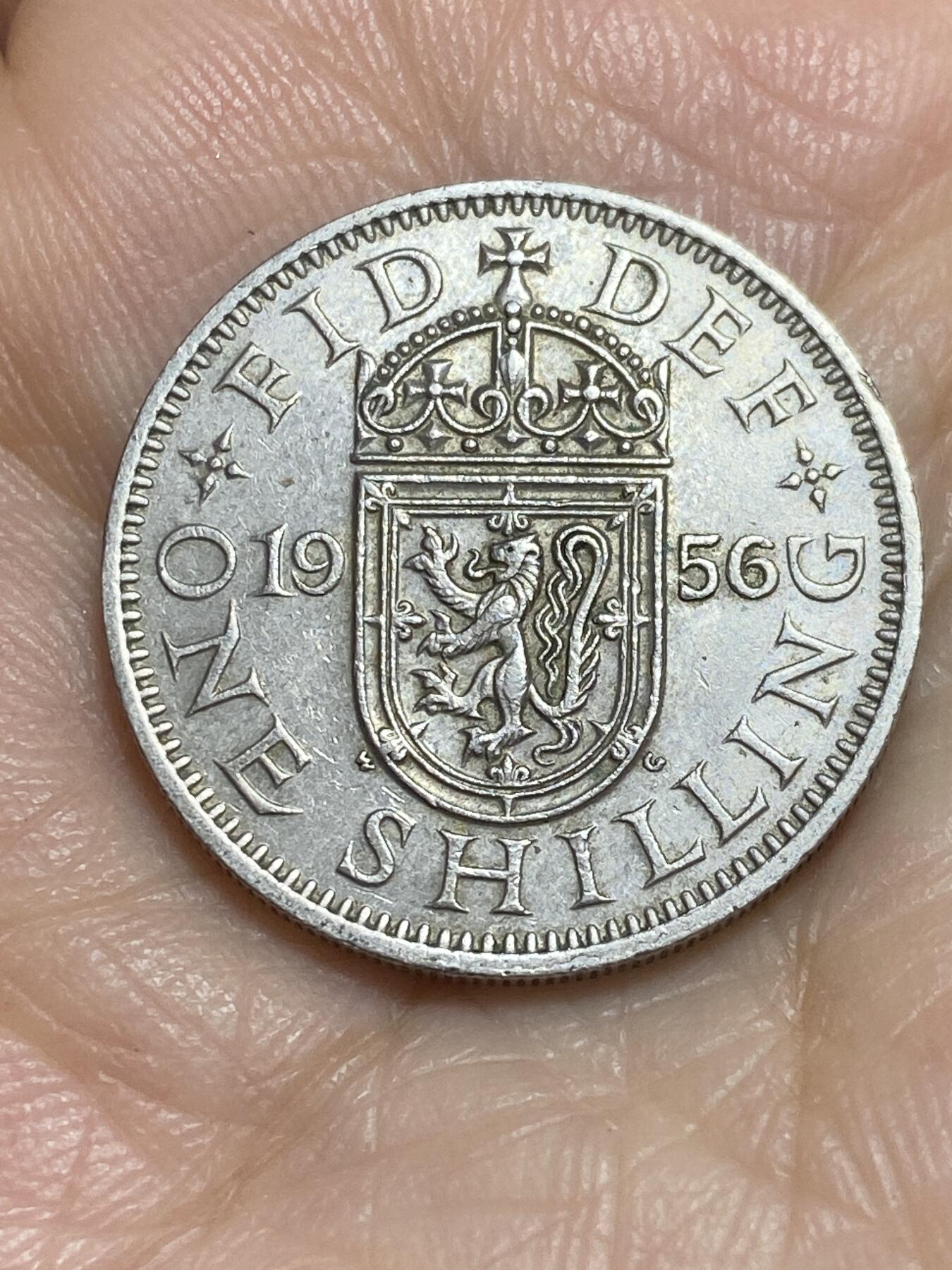 2025年第一百一十五场(总第一百四十一场）外国好品散币(免佣金) 英国🇬🇧1956年1先令(伊丽莎白二世青年桂冠，苏格兰盾徽版，第二版)