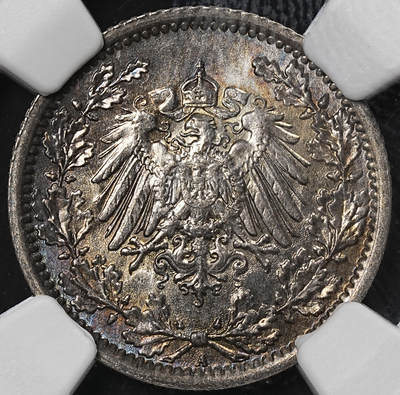 修遠堂世界钱币第九十期 - NGC MS63 1918年德国1/2马克银币 A厂铭
