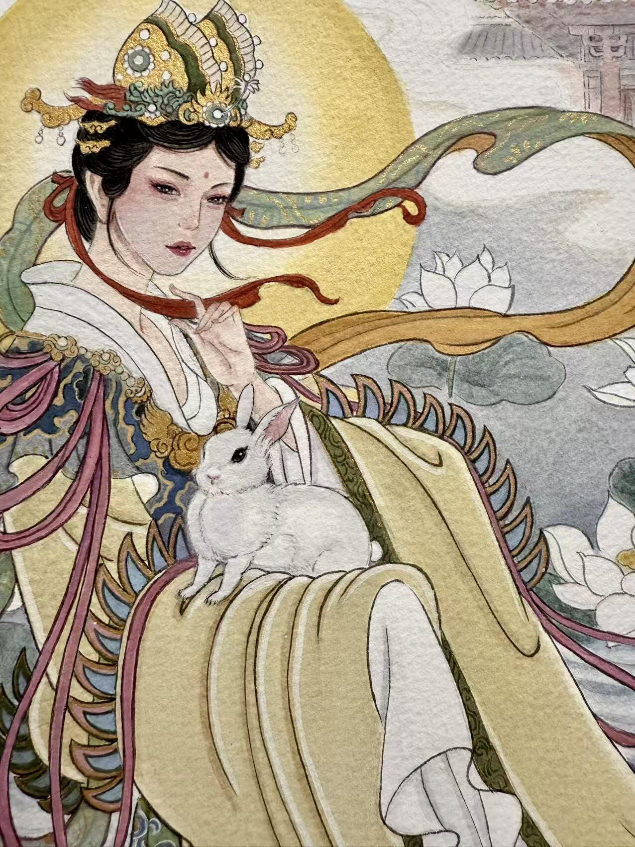 阳大大卡牌拍卖第77期（持续收拍品，周五晚上九点截拍，进群福利早知道） 【原画】顶流美女画师 非严老师 嫦娥图 尺寸是30.5×41 细节满满 同类型中高质量佳作