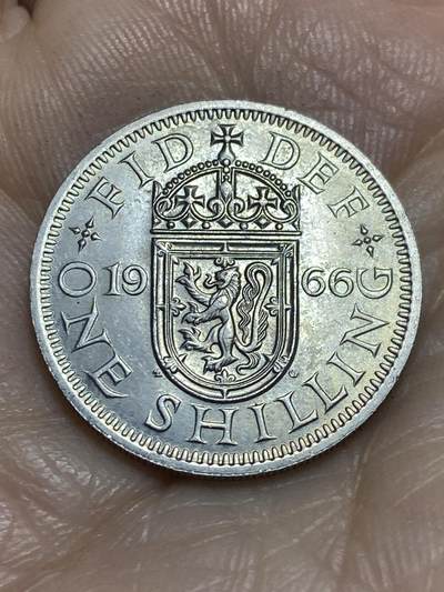 2025年第一百一十五场(总第一百四十一场）外国好品散币(免佣金) - 英国🇬🇧1966年1先令(伊丽莎白二世青年桂冠，苏格兰盾徽版，第二版)
