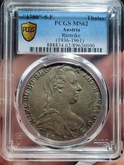 中外钱币第五场 - PCGS-MS62分神圣罗马帝国1780年泰勒早期后铸版