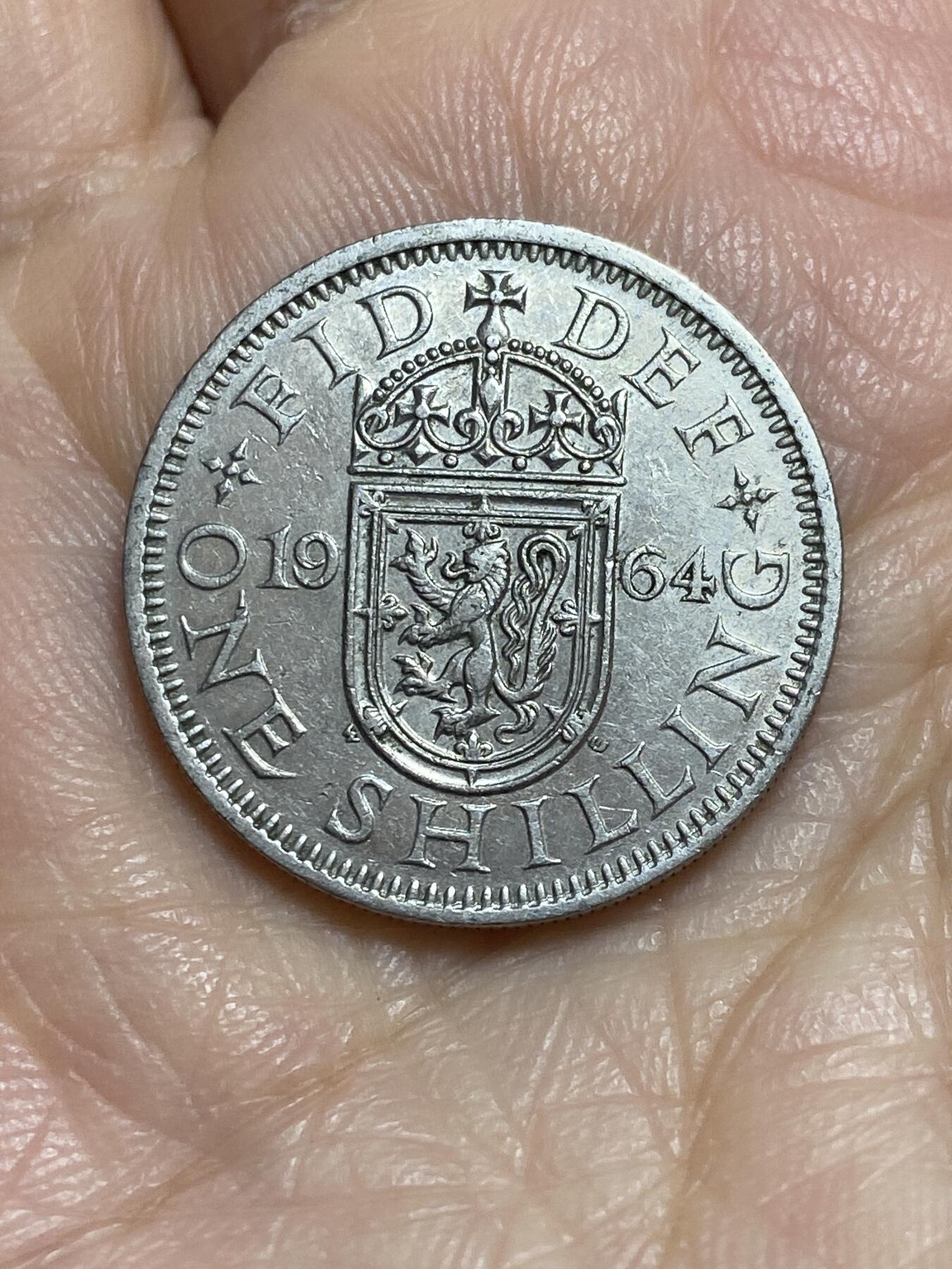 2025年第一百一十五场(总第一百四十一场）外国好品散币(免佣金) 英国🇬🇧1964年1先令(伊丽莎白二世青年桂冠，苏格兰盾徽版，第二版)